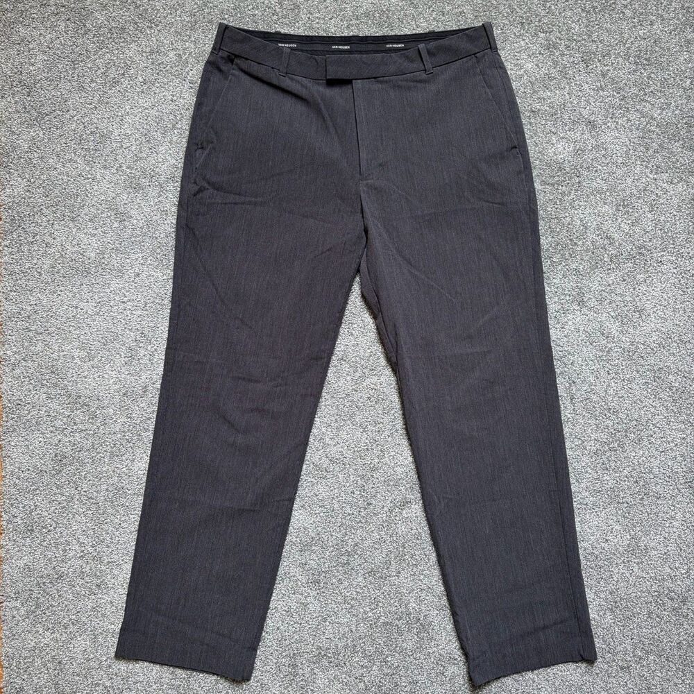 Van Heusen Flex Straight Fit Gray/Black Mens Dress Pants 34x29 Stretch